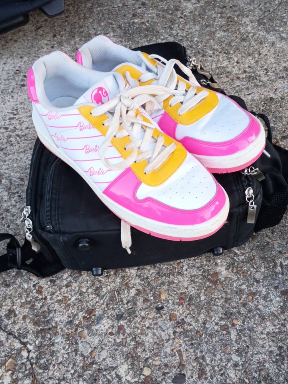 Barbie White, Pink & Yellow Low-Top Kids Sneakers